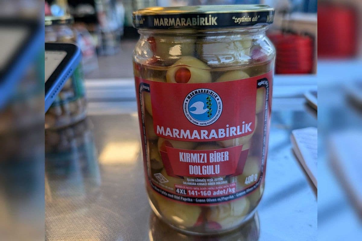MARMARABIRLIK YESIL ZEYTIN CIZIK (4XL) STUFFED GREEN OLIVES 400G GLASS JAR