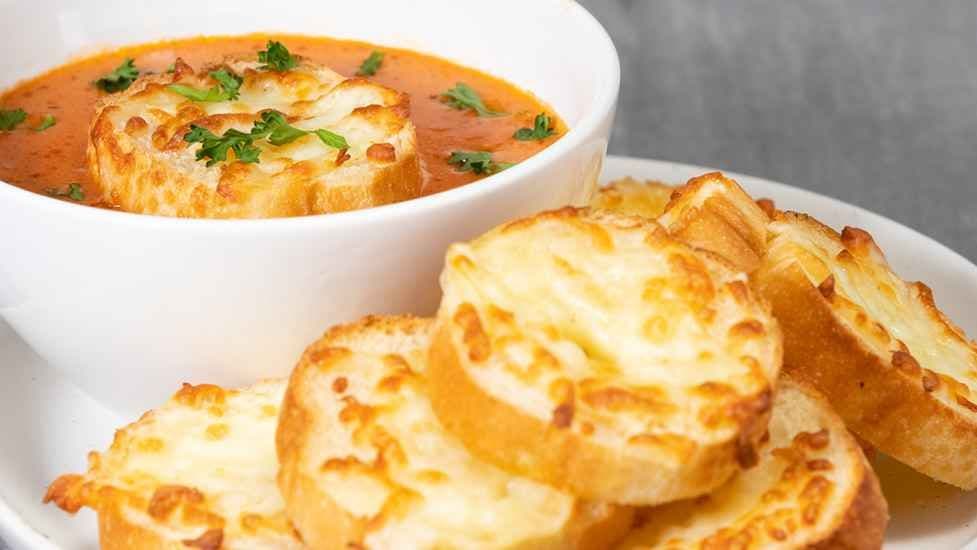 Tomato Bacon Soup with Crostinis