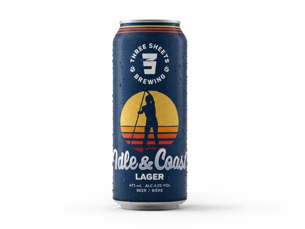 Three Sheets Brewing - Idle & Coast LAGER, Individual 473 beer can (4.3 ABV)