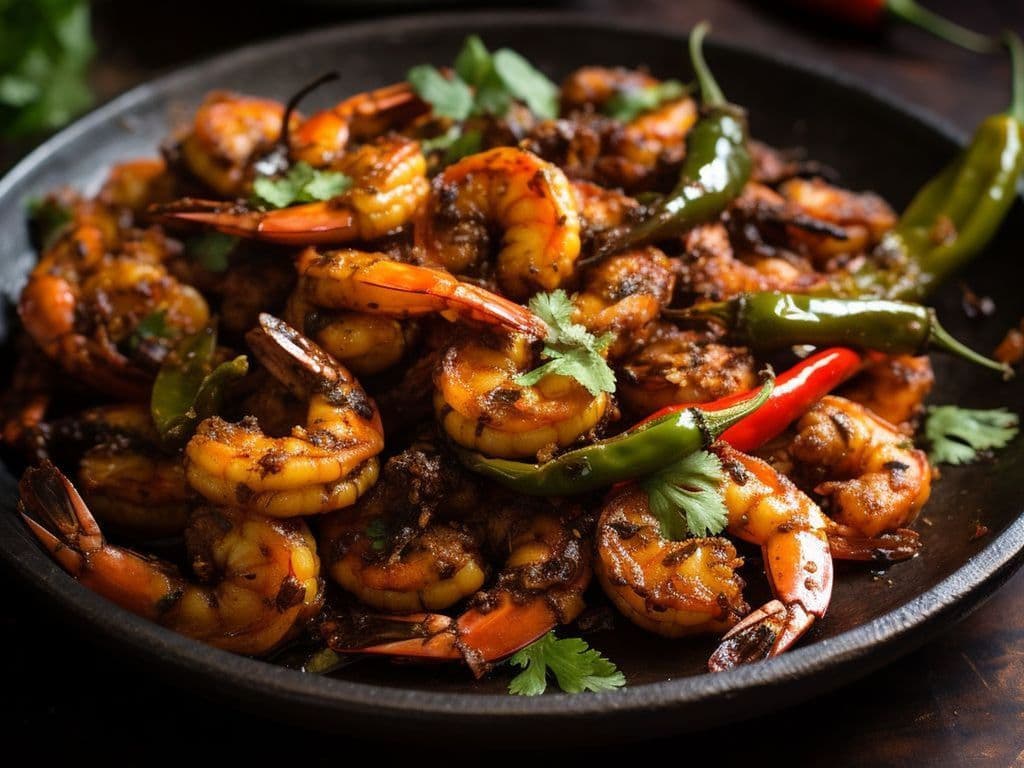 Karivepaku Shrimp / Curry Leaf Shrimp / Crevettes Feuilles De Curry