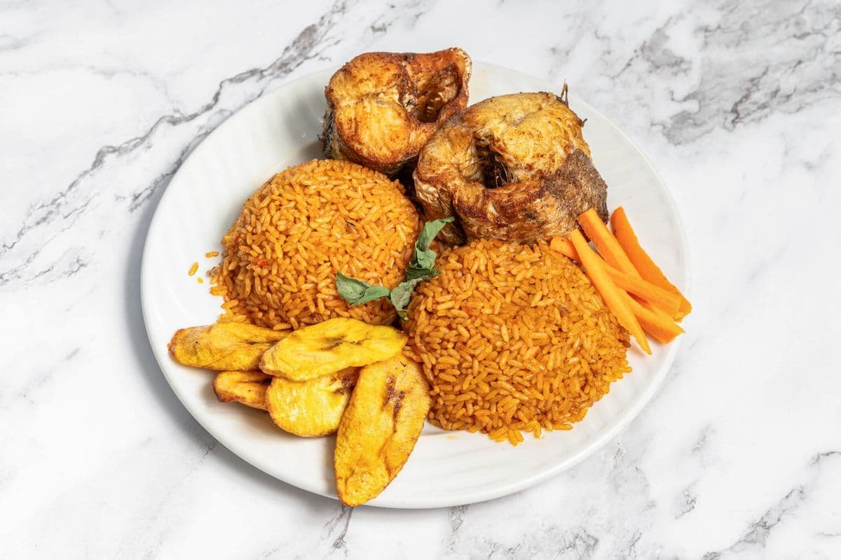 Jollof rice with Croaker Fish (2 pcs)