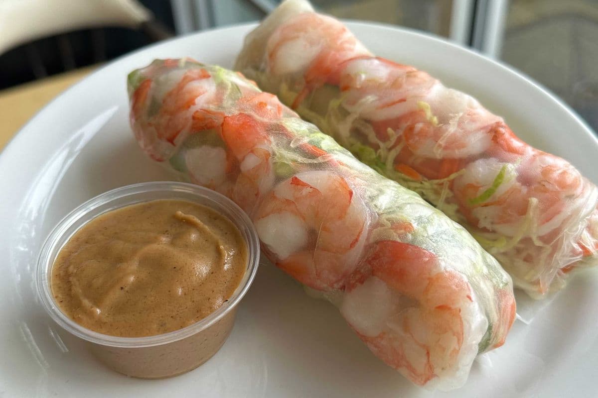 Shrimp Salad Rolls (peanut coconut sauce)