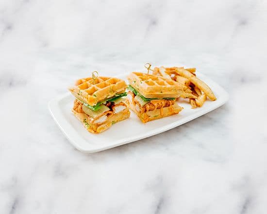 Crispy chicken waffle sandwich