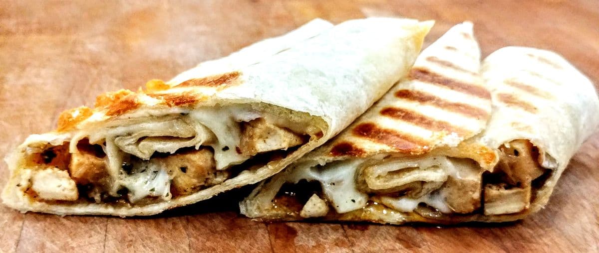 Crispy Tofu Wrap with Caramelized Onions and Cheese