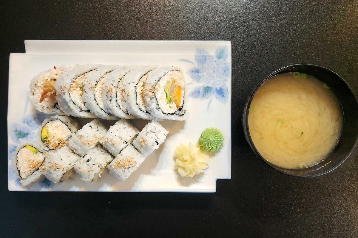 C. California Roll, Dynamite Roll, and Miso Soup Combo