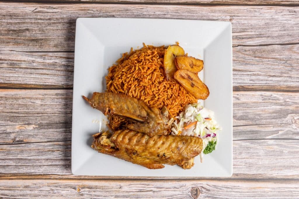 Fried Turkey with Jollof Rice