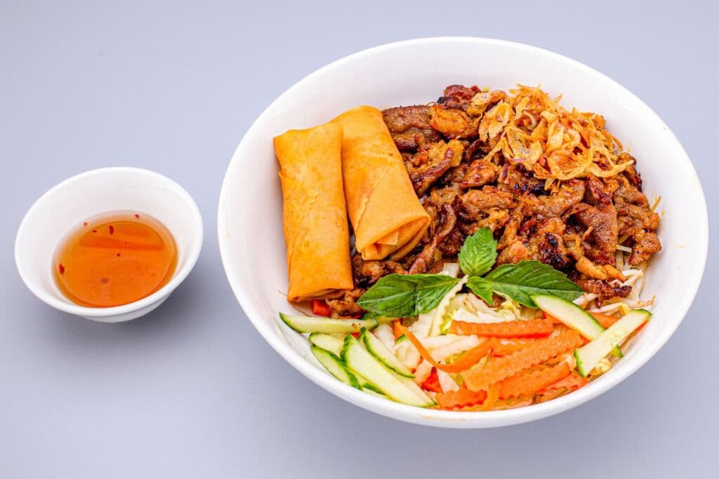 Vermicelli with Grilled Pork and Spring Rolls / Bun Thit Nuong Cha Gio