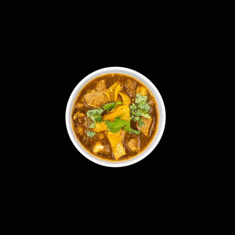 Pork Posole Rojo with Crispy Tortilla & Cilantro