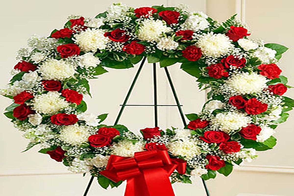 Large Serene Blessings Standing Wreath Red And White - WAS $260