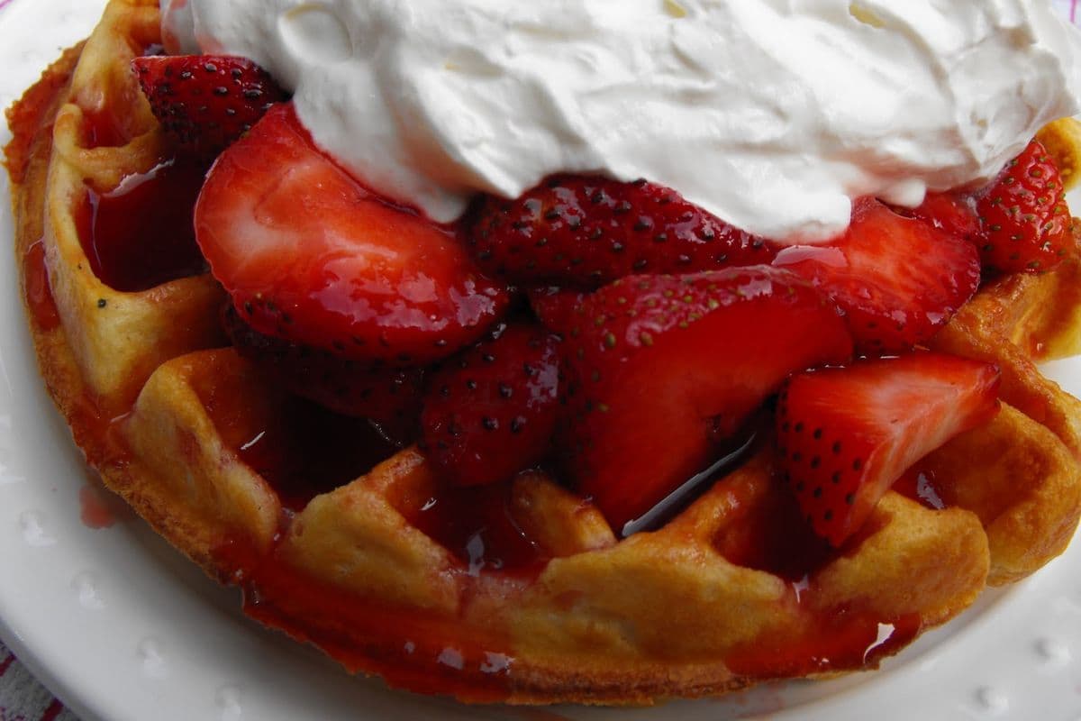Waffles with Strawberry & Whipped Cream