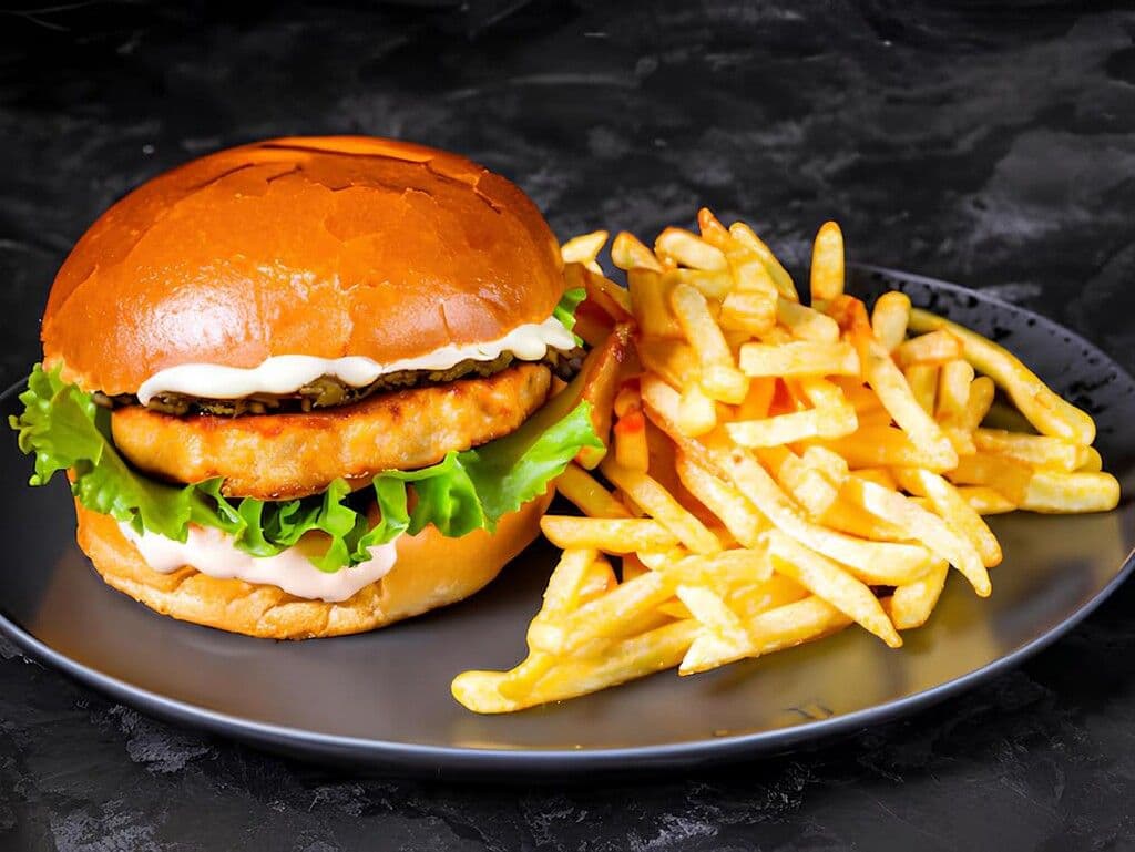 Burger au Poulet Pané (Breaded Chicken) & Frites