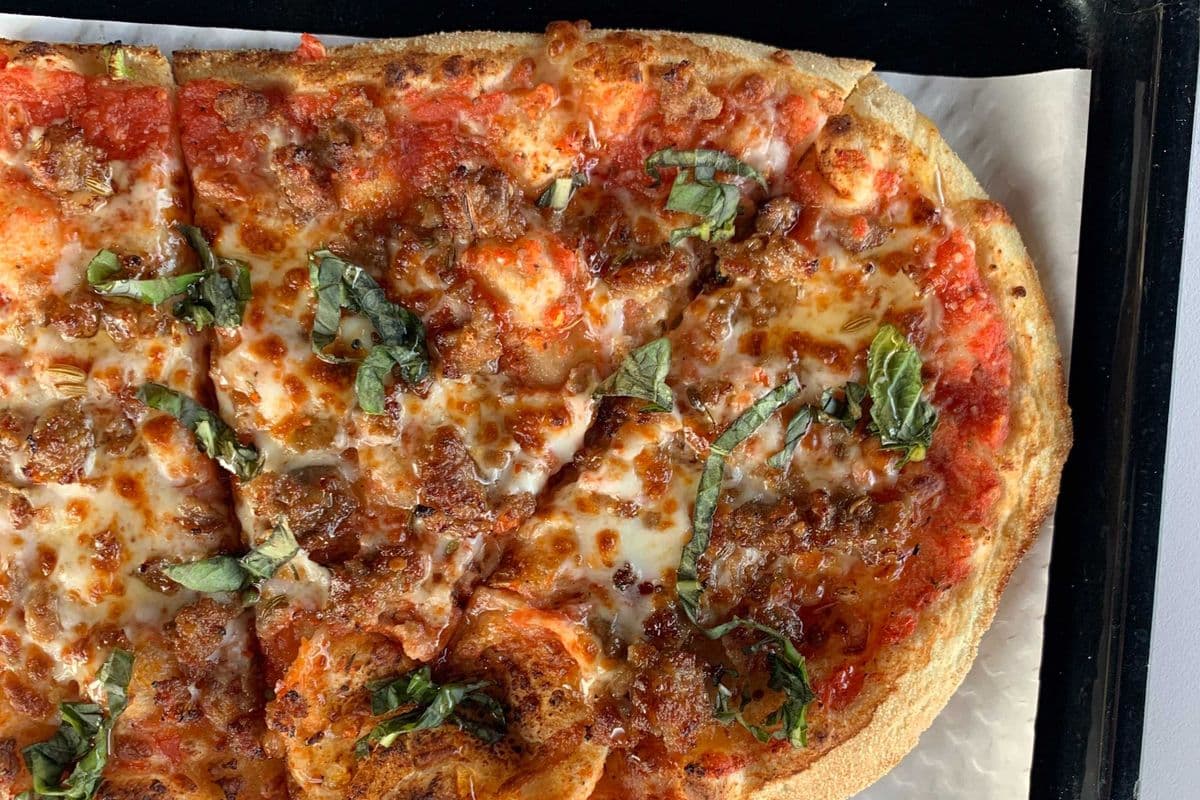 Sausage, Basil, Honey Pizza