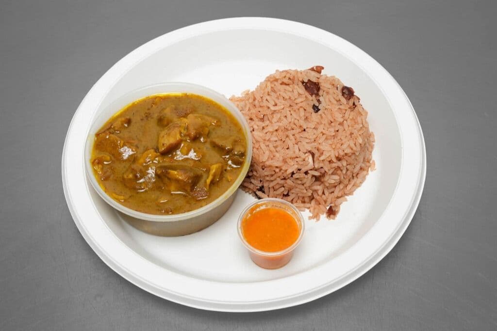 Large Curry Goat (Halal) with Rice and Peas