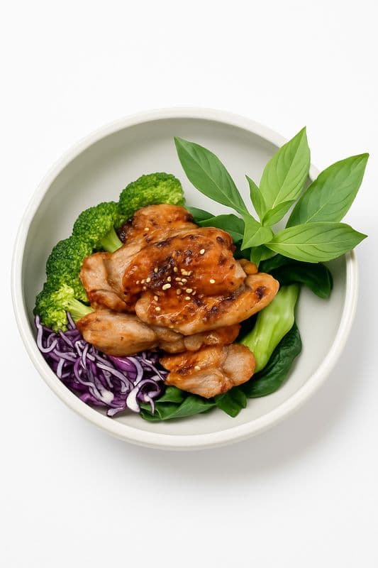 Grilled Chicken and Vegetables Rice Noodle soup / Soupe de nouilles au riz avec poulet grillé et légumes