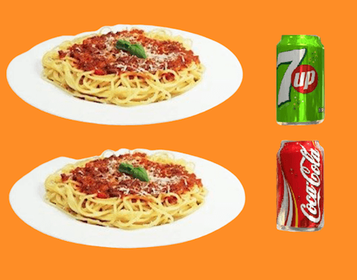 Méga promotion 4: Inclus 2 grands spaghettis gratinés et 2 breuvages