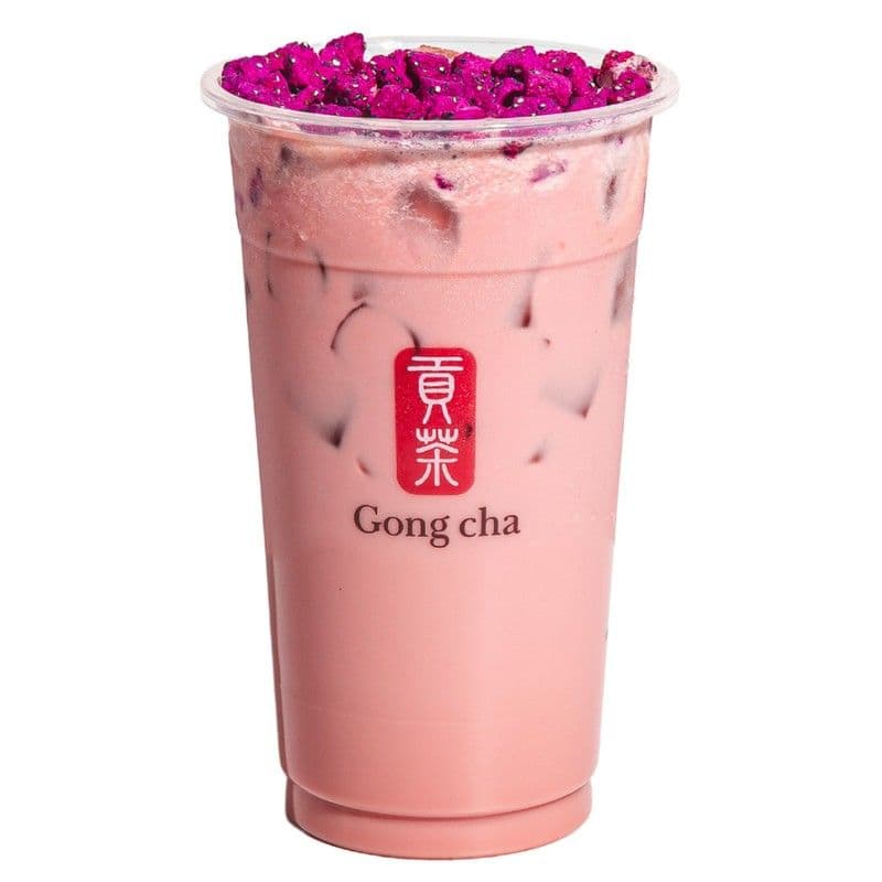 Dragon Fruit Mango Milk Tea with Dragon Fruit Crisps