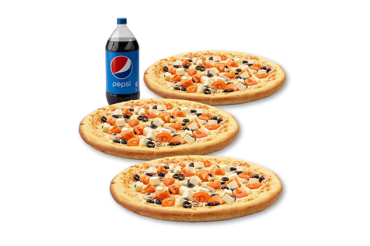 Spécial 3 Pizzas Larges -Méditerranéennes / Medium 3 Pizza Special - Mediterranean Pizzas