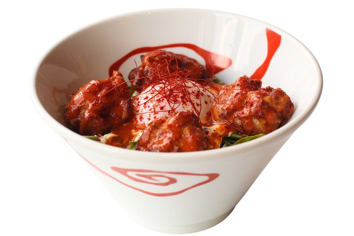 Spicy Mayo Karaage on Rice with Poached Egg
