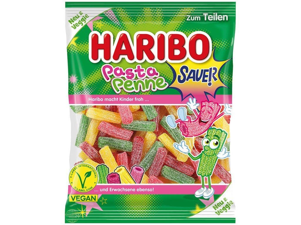 Haribo Pasta Penne Sour Gummy Candy Tubes 160g Vegan Gummies