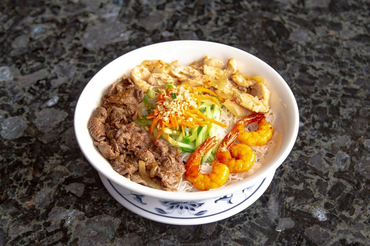 24. Vermicelli with Satay Beef, Satay Chicken, and Grilled Shrimp