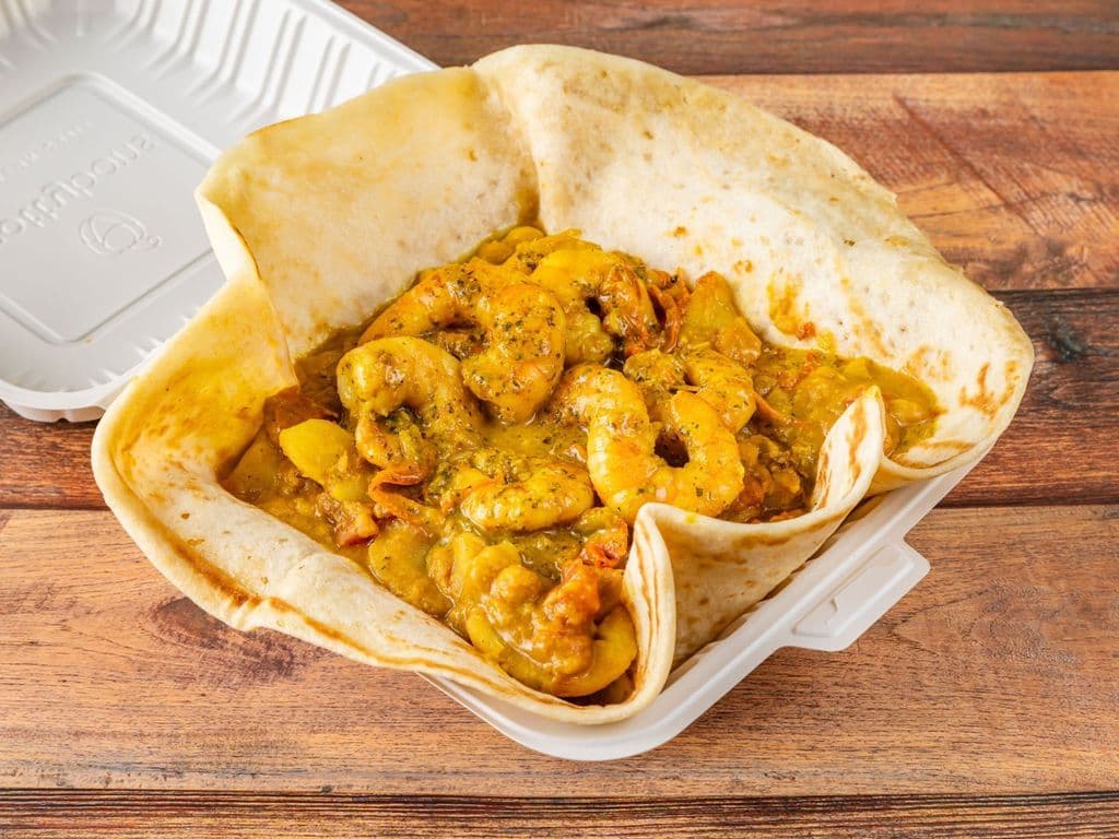 Coconut Pepper Shrimp Roti