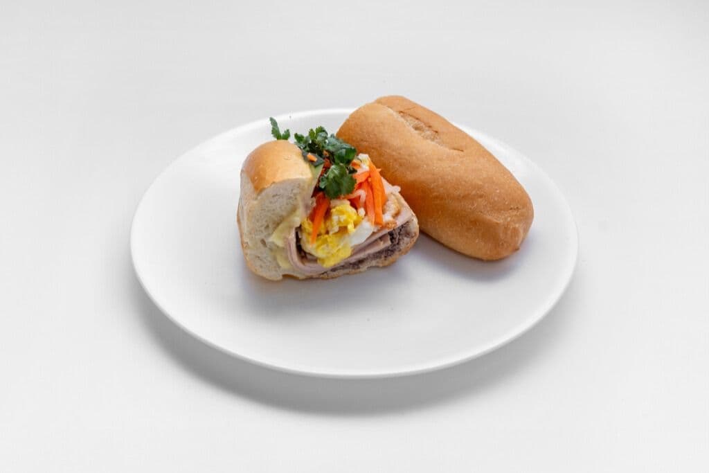 Pork Bologna and Fried Egg Baguette Sandwich