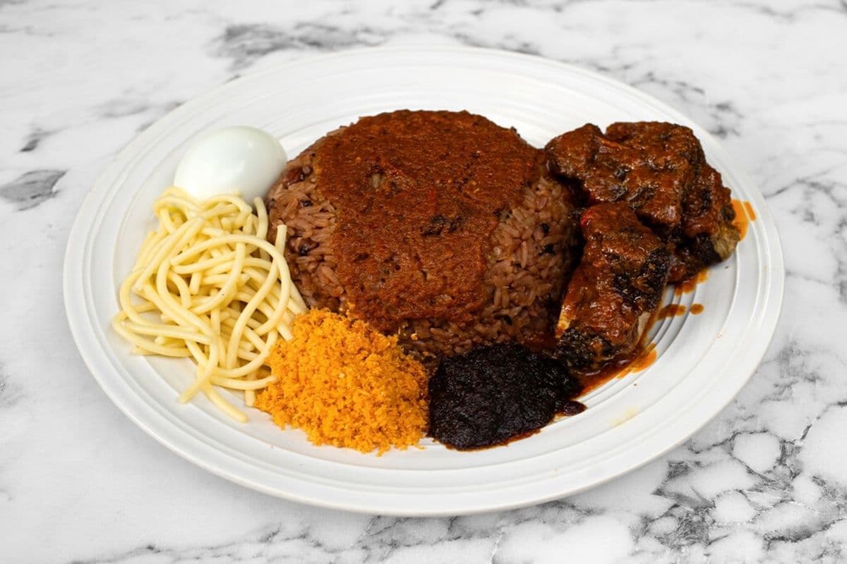 Waakye With Goat Meat