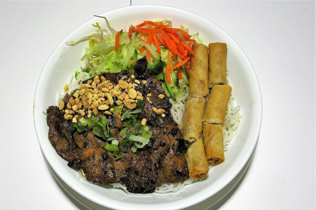 20. Vermicelli with Charbroiled Lemongrass Chicken and Spring Rolls "Replace Rice or Vegetables Add $1.00"