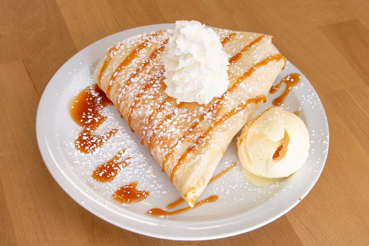 7. Salted Caramel, Banana, Whipped Cream, and Ice Cream Crepe