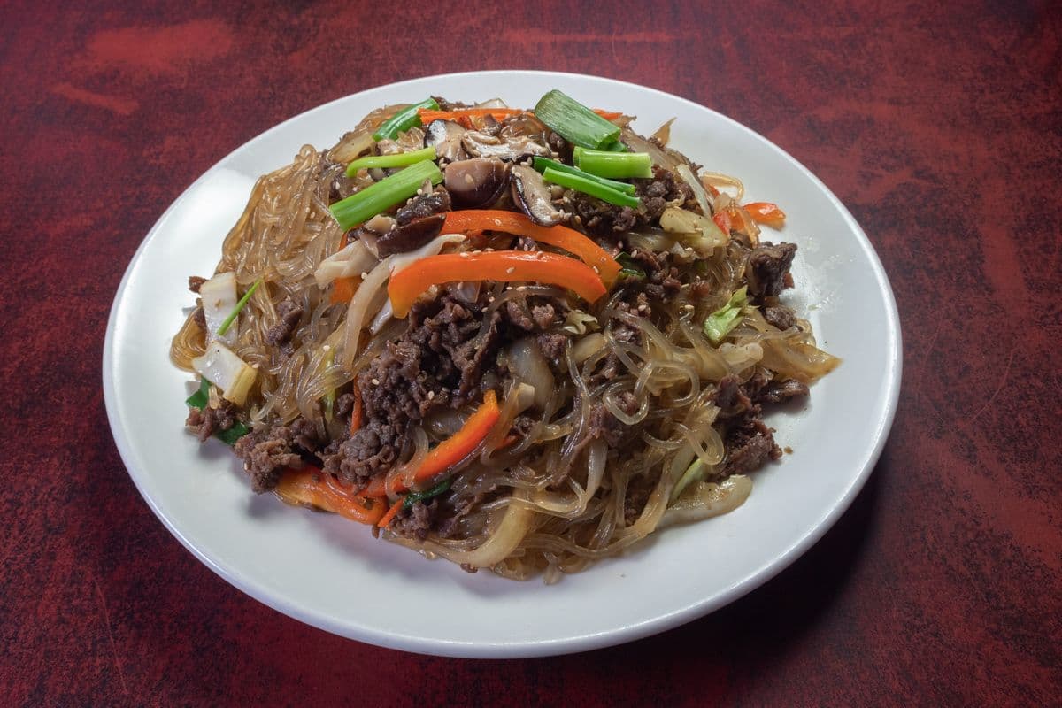 Stir-Fried Glass Noodles with Beef and Vegetables / Japchae