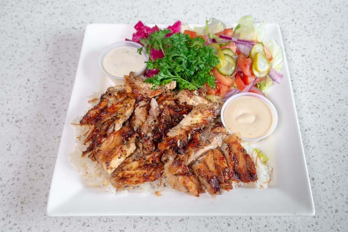 Medium Chicken Shawarma with Rice and Salad Plate