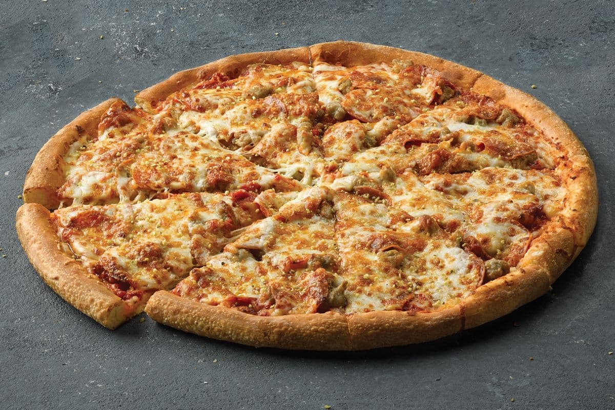 X-Large Pepperoni, Sausage, and Six-Cheese Pizza