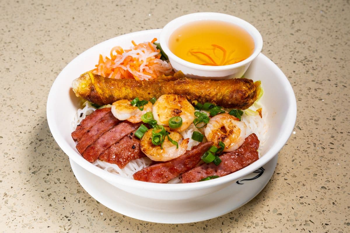 61. Grilled Shrimp, Marinated Pork, and Spring Roll Vermicelli - Bun Tom Nuong, Nem Nuong, Cha Gio
