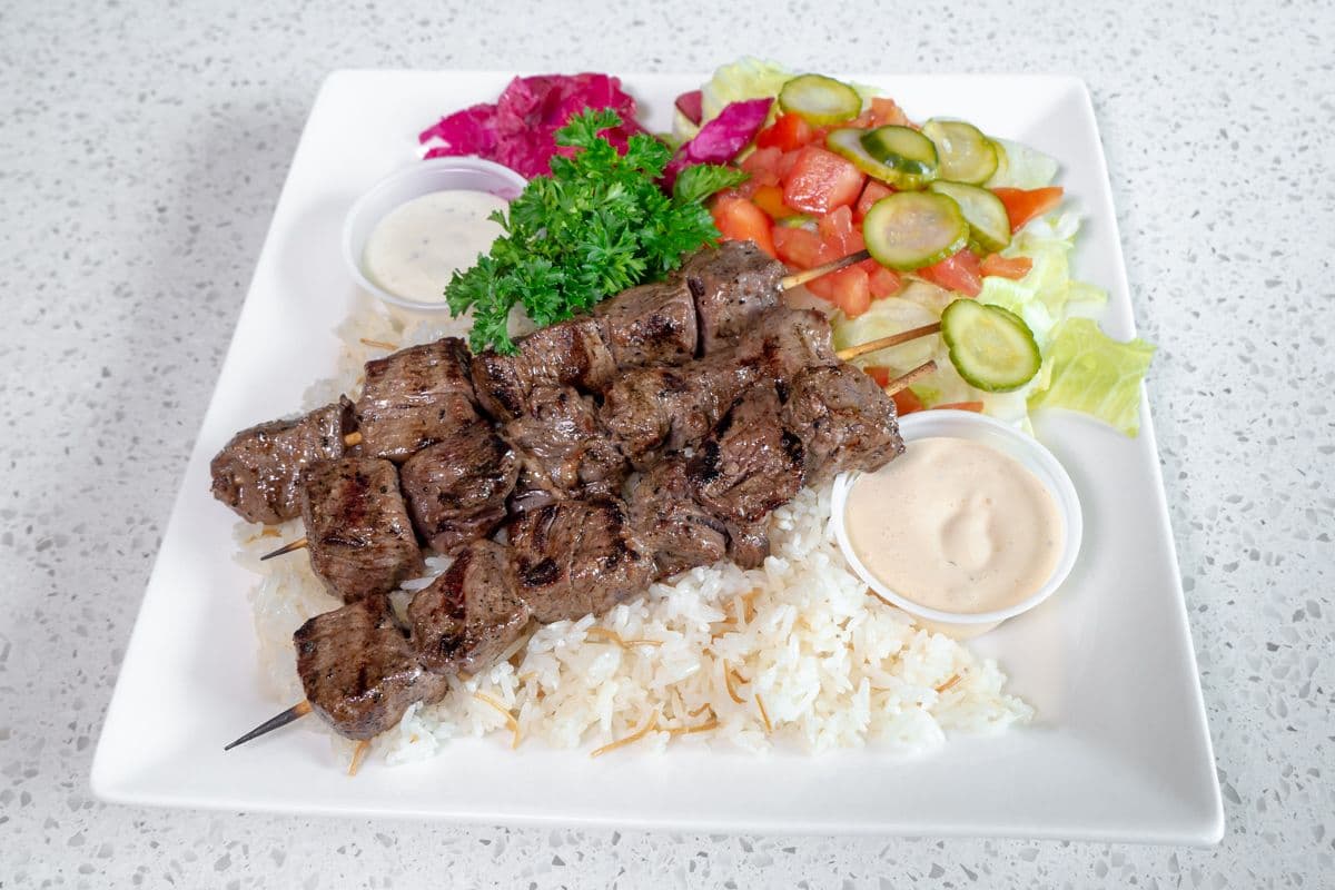 Large Tenderloin Steak with Rice and Salad Plate