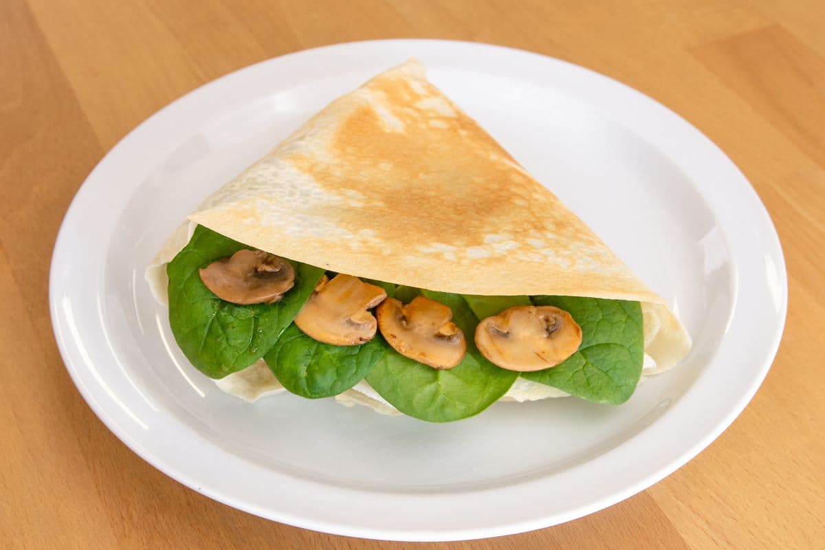 48. Cheese, Spinach, and Mushrooms Crepe