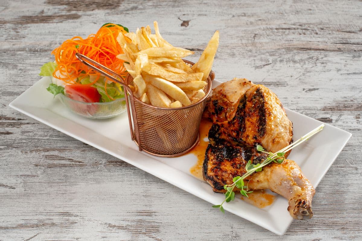 Half Barbecued Chicken with Fries and Rice