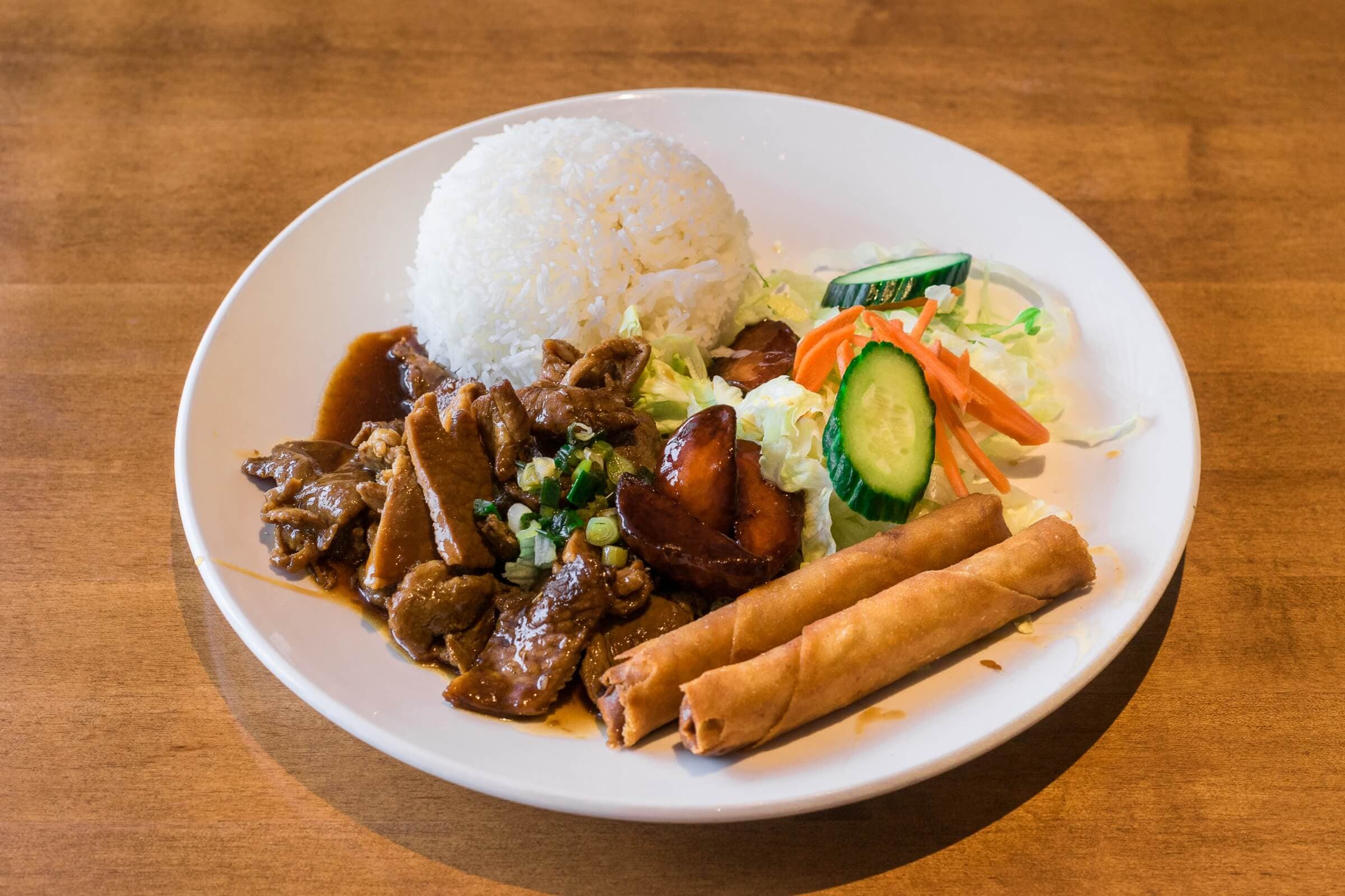 82. Shredded Pork, Spring Rolls, Charbroiled Pork, and Charbroiled Pork Balls on Rice Vermicelli
